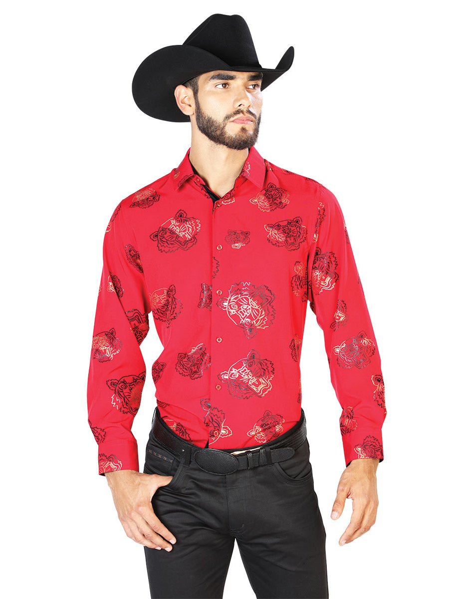 Red Casual Long Sleeve Shirt 43840