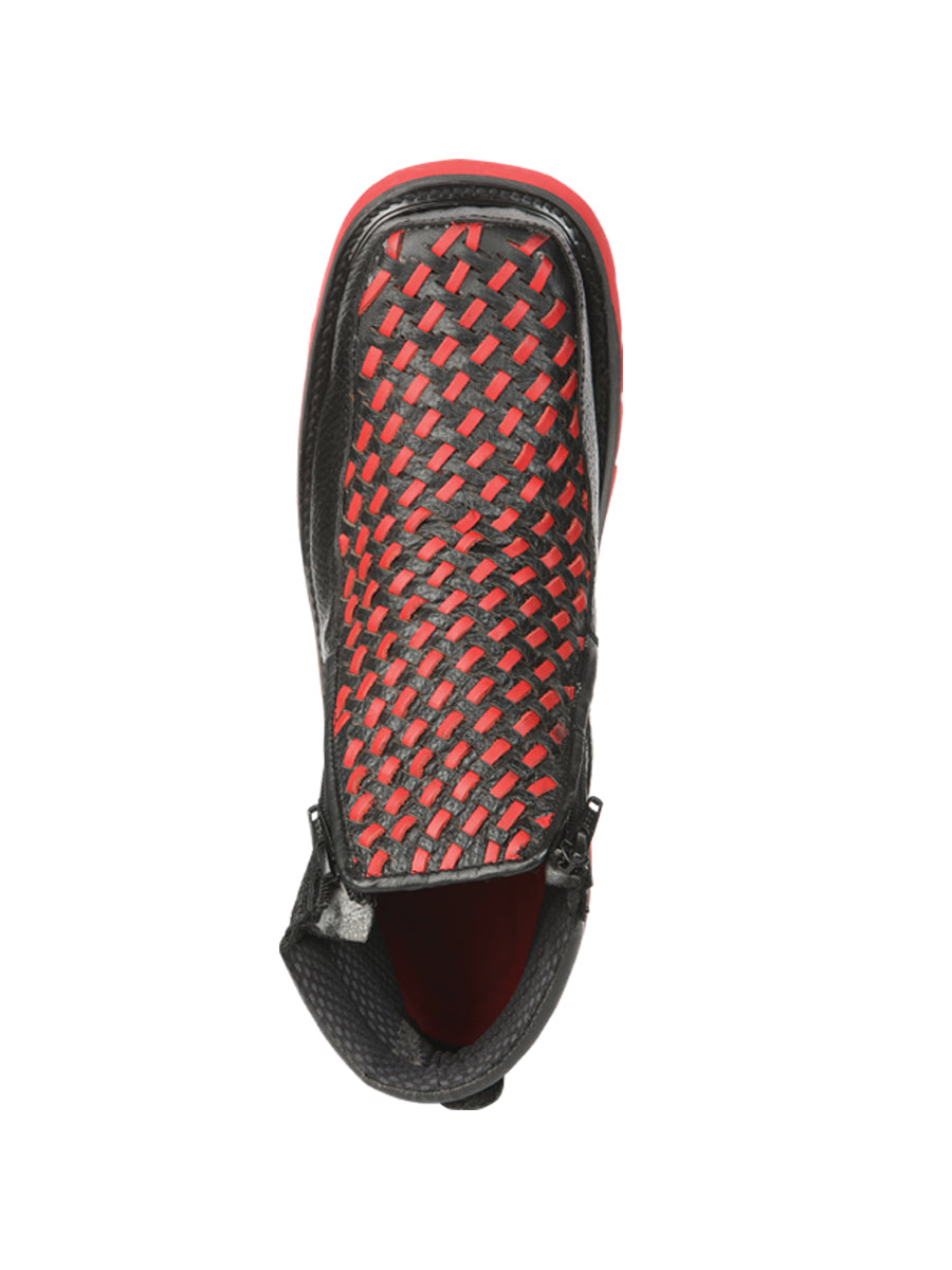 El General Men’s Ankle Boots with Zipper - Black/Red Petatillo Leather 45402