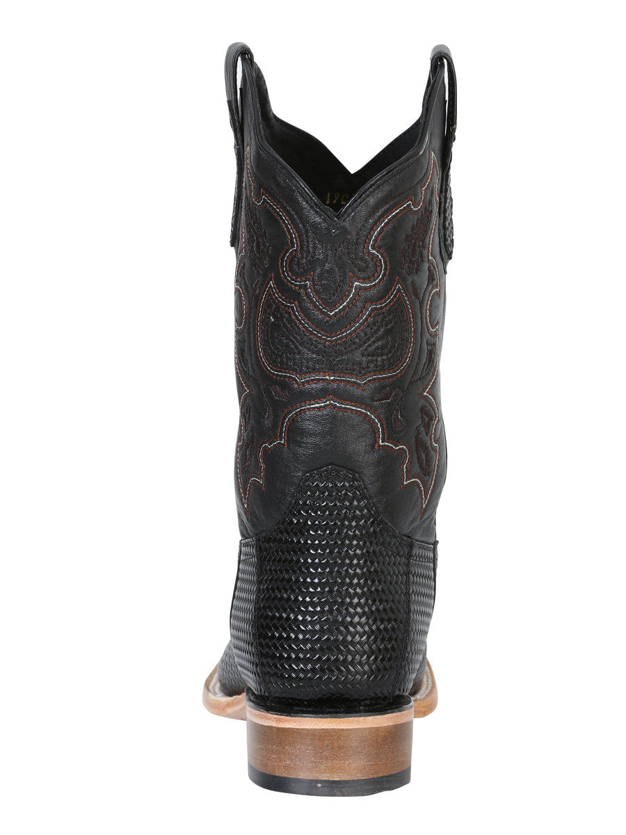 El General Men’s Rodeo Boot - Embossed Woven Leather - Black  41790