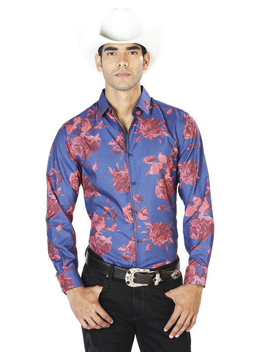 Blue And Red  Casual Long Sleeve Shirt 43563