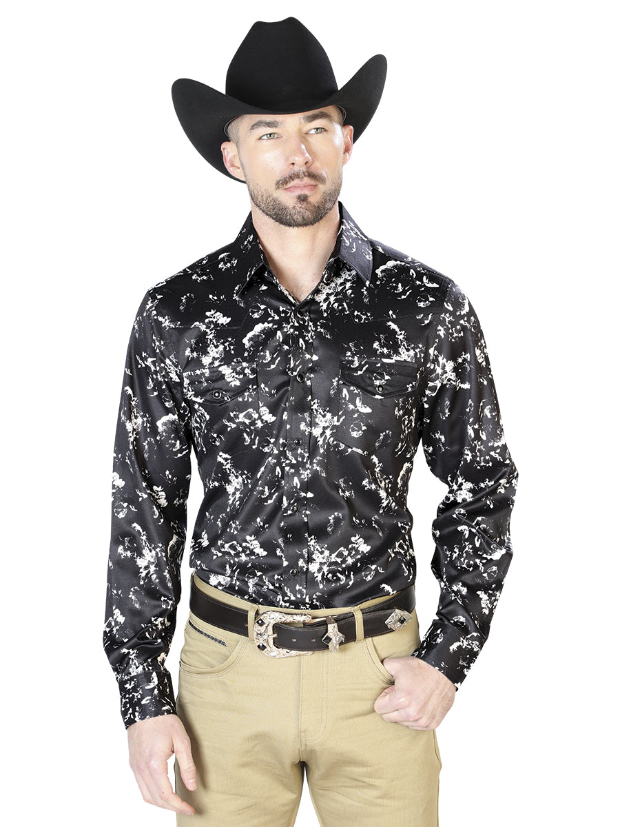 Black And Beige Casual Long Sleeve Shirt 43946