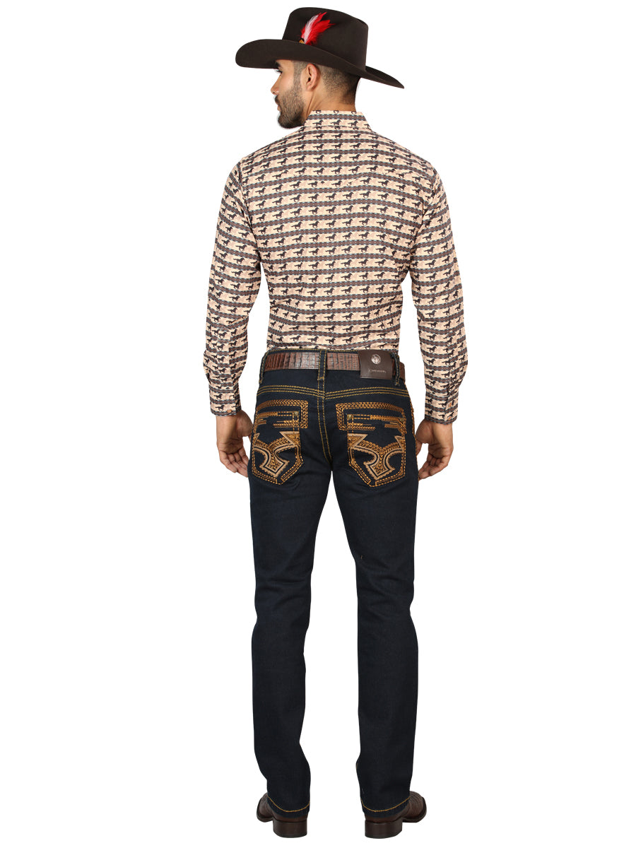 Centenario Men's Rinse Blue Denim with Gold Embroidered Details  45313