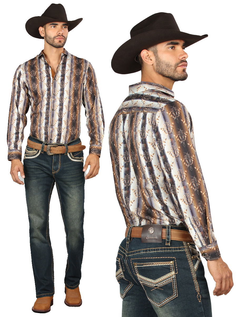 Centenario Men's Tinted Green Denim with Embroidered Details  45315
