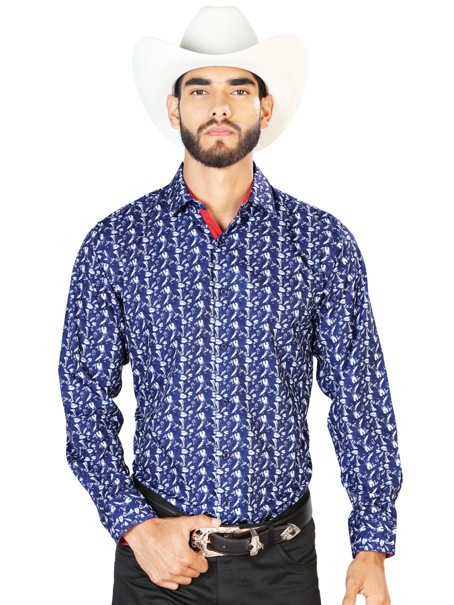 Blue Casual Long Sleeve Shirt 126261